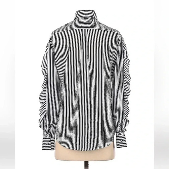 Banana Republic Dillon Shirt Blue Stripe Button-up Size XS Ruffle Long Sleeves - Picture 5 of 8